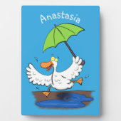 Plaque Photo Drôle canard avec parapluie dessin animé (Devant)