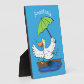 Plaque Photo Drôle canard avec parapluie dessin animé (Côté)