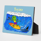 Plaque Photo Drôle caricature de surf de lézard au cou (Côté)