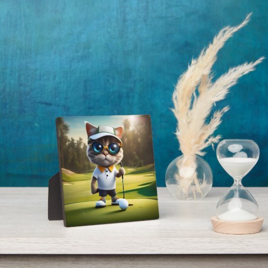 Plaque Photo Drôle Chat Golf Player, (Insitu)