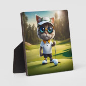 Plaque Photo Drôle Chat Golf Player, (Recto)
