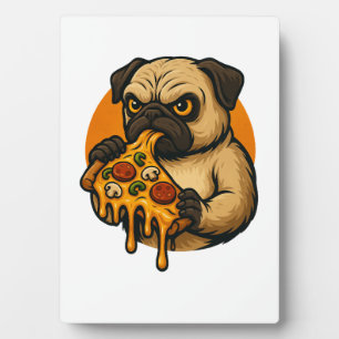 Plaque Photo Drôle de pug avec pizza nourriture italienne dessi