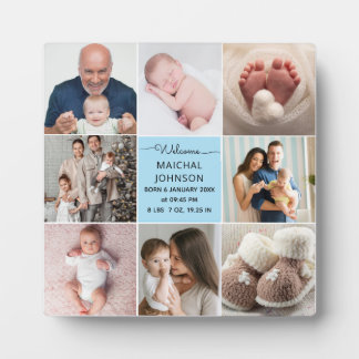 Plaque Photo Dusty Blue Baby Boy Name Birth stats photo collage