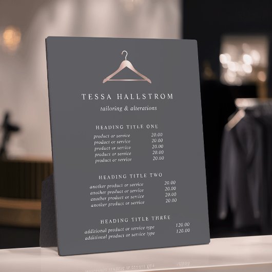 Plaque Photo Écran de prix/services du cintre en or rose