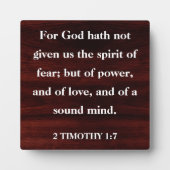 Plaque Photo Écriture Inspirante 2 Timothée 1:7 Chrétien (Devant)