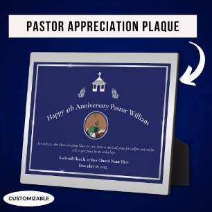 Plaque Photo Église Silver Blue Anniversaire du Pasteur Présent