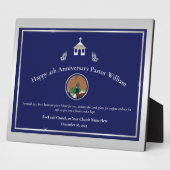 Plaque Photo Église Silver Blue Anniversaire du Pasteur Présent (Côté)