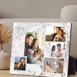 Plaque Photo Elégant 5 Photo Collage Aimer la vie - Marbre gris<br><div class="desc">Plaque photo élégante que vous pouvez personnaliser avec 5 de vos photos préférées. Le modèle est configuré pour que vous puissiez ajouter vos photos, de gauche à droite. Vos photos sont posées sur un marbre moderne aquarelle en gris et blanc, avec un design géométrique élégant en gris et corail. Le...</div>
