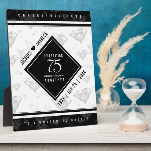 Plaque Photo Élégant 75e anniversaire de Mariage de diamant (Côté)