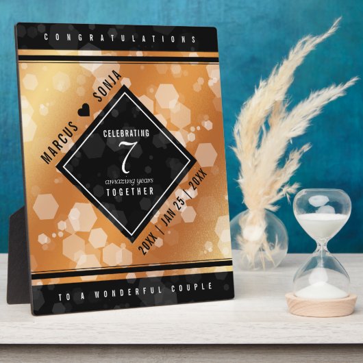 Plaque Photo Élégant 7ème anniversaire de Mariage de cuivre (Côté)