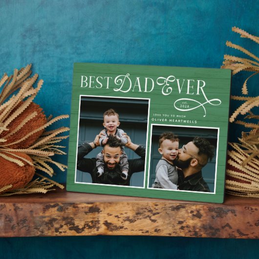 Plaque Photo Elegant Best Dad Ever Photo Green (Côté)