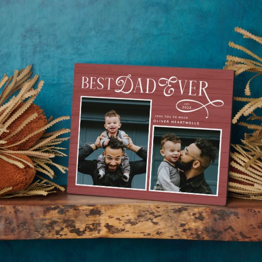 Plaque Photo Elegant Best Dad Ever Photo Red (Côté)