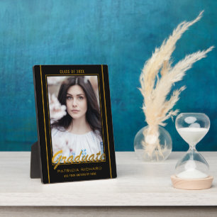 Plaque Photo Élégant Black and Gold Graduation Photo Keepsaké