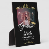 Plaque Photo Élégant Black Gold Ornaments Grad Grad Graduation (Côté)