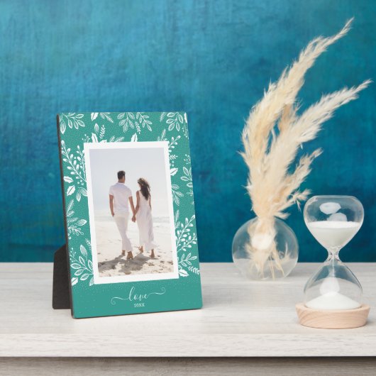 Plaque Photo Elégant blanc Botanical Tabletop Easel Photo (Côté)