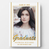 Plaque Photo Élégant Blanc Et Gold Graduation Photo Keepsaké (Devant)