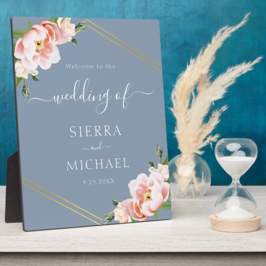 Plaque Photo Elégant bleu bleu bleu flou flou Mariage or (Côté)