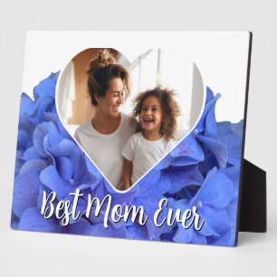 Plaque Photo Elégant bleu floral Best Mom Ever modèle photo
