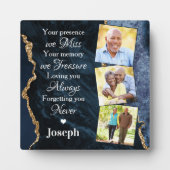 Plaque Photo Elegant Blue Marble Remembrance 3 Photo Memorial (Devant)