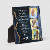 Plaque Photo Elegant Blue Marble Remembrance 3 Photo Memorial (Recto)