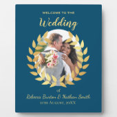 Plaque Photo Elegant Blue Wedding Welcome Custom Photo Sign (Devant)