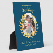 Plaque Photo Elegant Blue Wedding Welcome Custom Photo Sign (Côté)