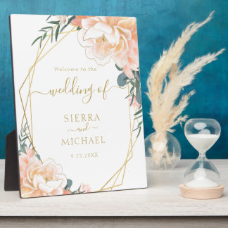 Plaque Photo Élégant Chic Blush Gold Peach Mariage floral