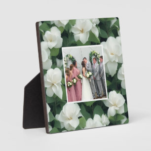 Plaque Photo Élégant classique vert botanique blanc floral