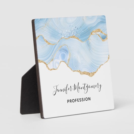 Plaque Photo Élégant Cool Bleu Agate avec ruban Parties scintil (Recto)