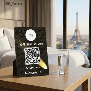 Plaque Photo Élégant Cuir Noir Or Projecteur QR Code Wifi
