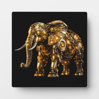 Plaque Photo Élégant Éléphant en Bois de Bureau en Or Métallisé