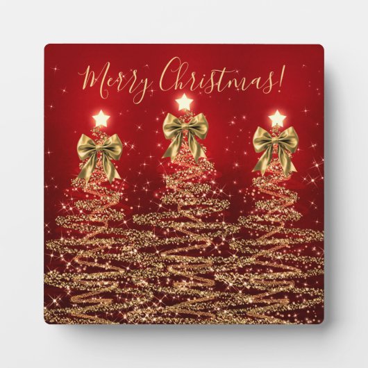Plaque Photo Elegant Holiday Gold Red Christmas Trees w/ Bows (Devant)