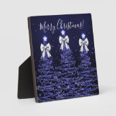 Plaque Photo Elegant Holiday Navy Christmas Trees Silver Bows (Recto)