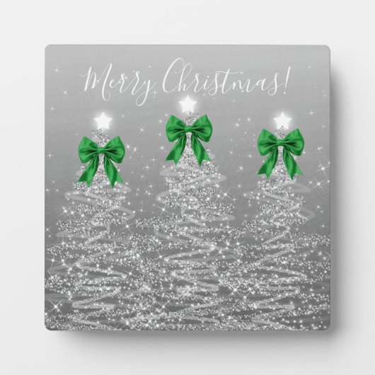 Plaque Photo Elegant Holiday Silver Christmas Trees Green Bows (Devant)