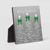 Plaque Photo Elegant Holiday Silver Christmas Trees Green Bows (Recto)
