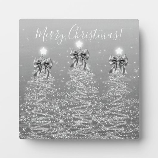 Plaque Photo Elegant Holiday Silver Christmas Trees w/ Bows (Devant)
