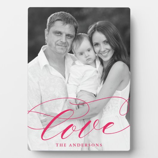Plaque Photo Élégant Love Hot Pink Script Photo (Devant)
