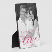 Plaque Photo Élégant Love Hot Pink Script Photo (Côté)