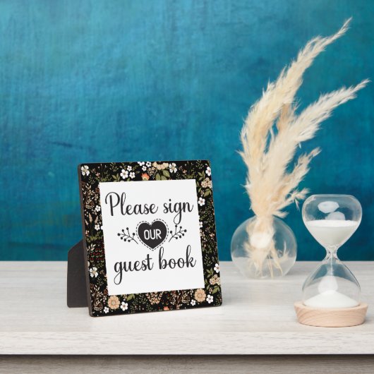 Plaque Photo Élégant Mariage campagnard noir Livre d'or (Insitu)