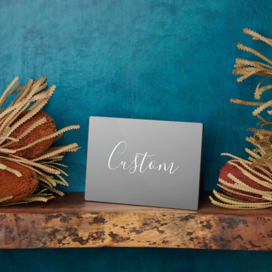 Plaque Photo Élégant moderne blanc Script écriture gris dégradé (Côté)