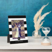 Plaque Photo Élégant Monogramme à rayures noir et blanc (Côté)