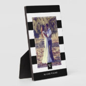 Plaque Photo Élégant Monogramme à rayures noir et blanc (Côté)