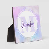 Plaque Photo Élégant Monogramme d'aquarelle bleu violet (Recto)