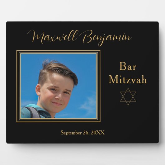 Plaque Photo Elégant noir personnalisé Bar Mitzvah Photo (Devant)