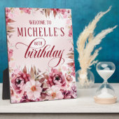 Plaque Photo Elegant Pink Burgundy Floral 80th Birthday (Côté)
