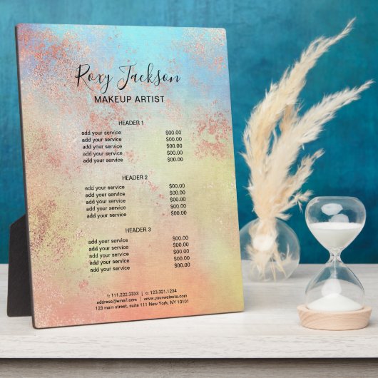 Plaque Photo Elégant rose de maquillage d'aquarelle or (Côté)