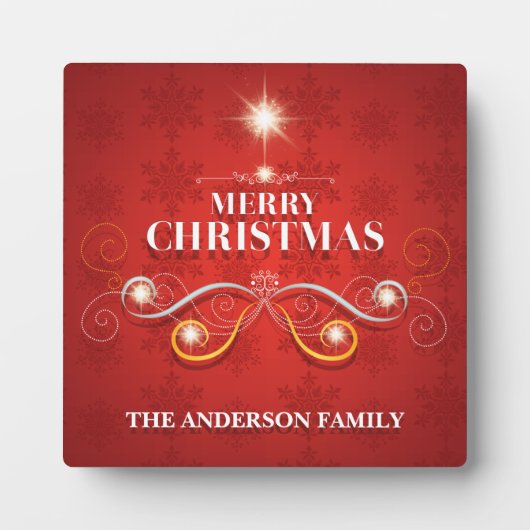 Plaque Photo Elégant sapin de Noël rouge étoiles or désir moder (Devant)