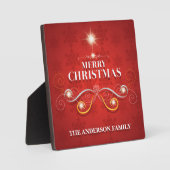 Plaque Photo Elégant sapin de Noël rouge étoiles or désir moder (Recto)