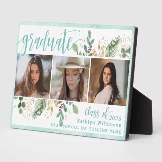 Plaque Photo Élégant Script Eucalyptus Green 3e photo (Côté)