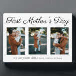 Plaque Photo Élégant Script First Mother's Day Photo Collage<br><div class="desc">Une plaque collage simple et élégante avec un style minimaliste pour la première fois maman,  maman ou mère célébrant leur première fête des mères.</div>
